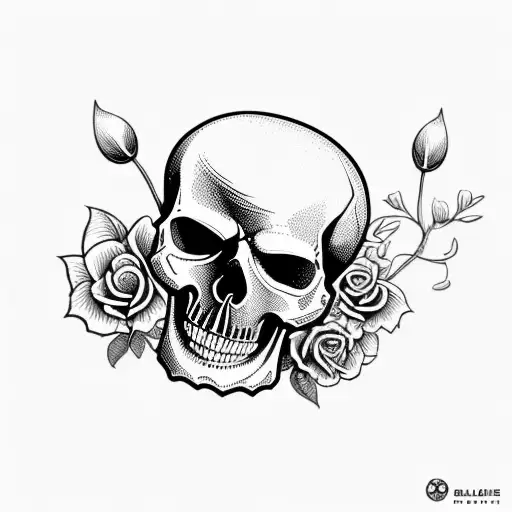 Old Skull Being Broke By Braches And Flowers
