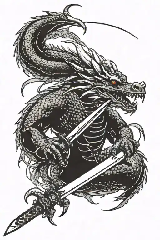Dragon With A Katana Sword