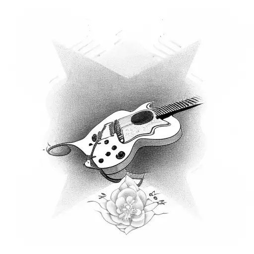 Guitar With The Neck Being Stems To Geranium Flowers