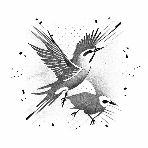 Flock Of Skylarks Flying In A Curved Line