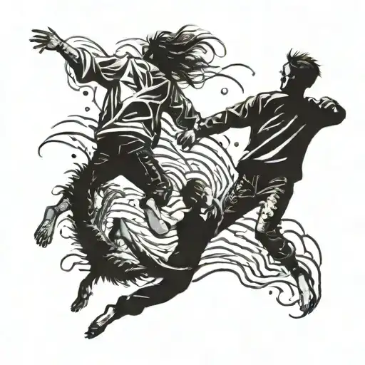 Jumping In The Oceon With Friends Holding Hands