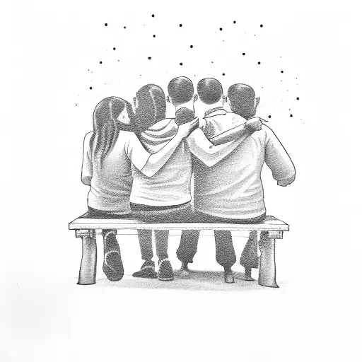 3 Friends On A Bench From Behind & Bachha Party Written On The Bench