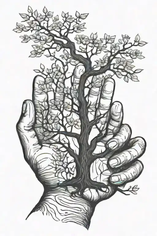 Tree Grow Out Of Hands Holding