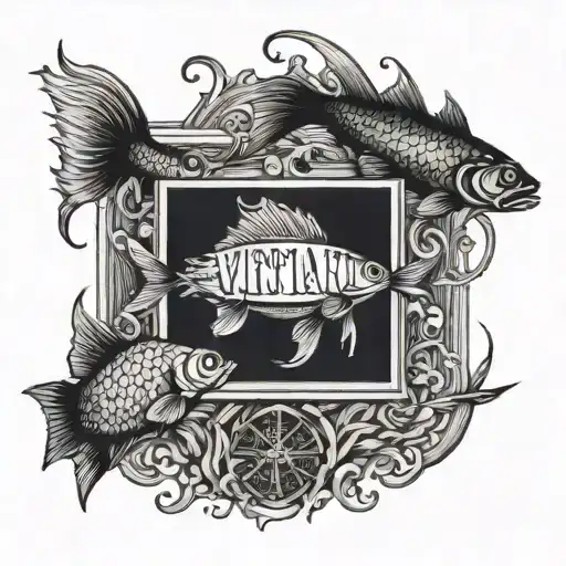 Roman Numeral Date Square With Fish Swimming Around It