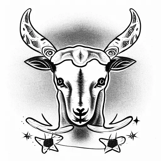 A Lamb With Two Large Horns With A Star Between The Horns