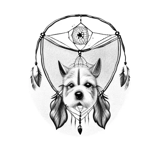 A Blackwork Tattoo Of A Dreamcatcher Made Entirely Of Dog Silhouettes