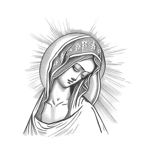 Virgin Mary Praying With A Rosary