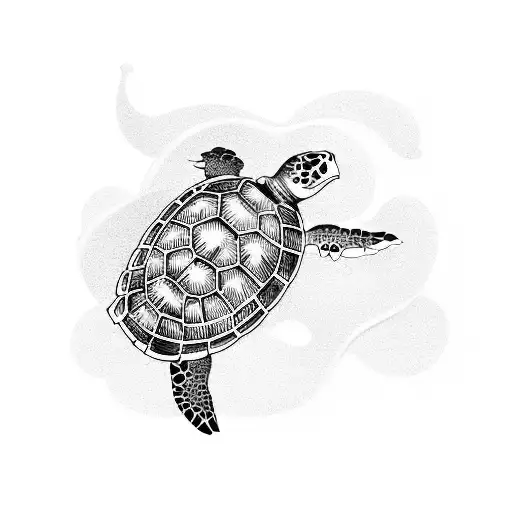 Sea Turtle Riding Wave