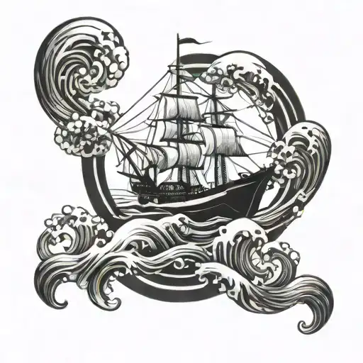 A Futuristic Dollar Sign Integrated With Ocean Waves And A Ship Sailing On Top Of It