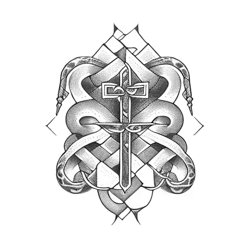 Gothic Cross With Snake And Apple