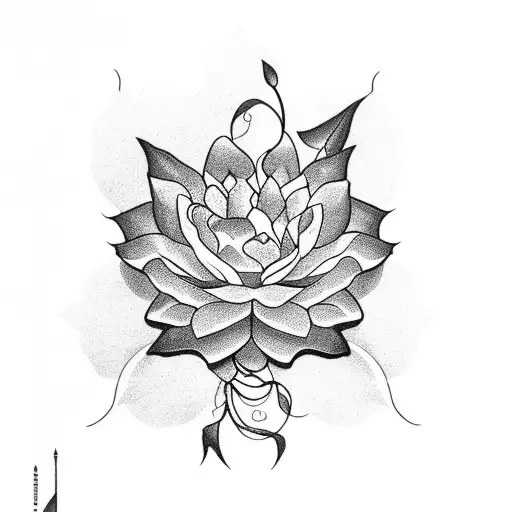 Larkspur With A Lotus Flower Behind It And Thorny Vines Spiraling Them