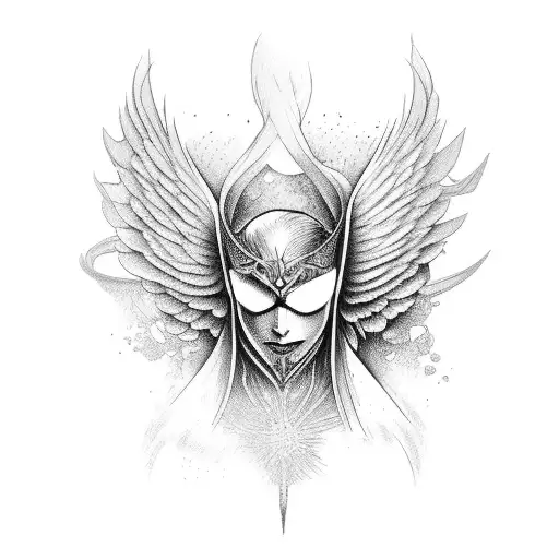 Contemporary Fallen Angel Outlines Detailed Full Figure