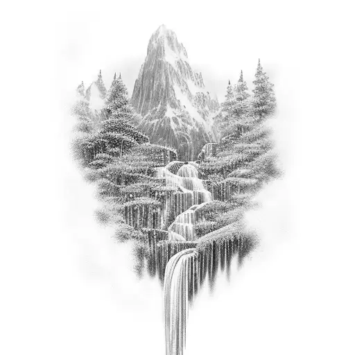 A Majestic Waterfall Cascading Into A Serene Lake With Colorful Flowers Blooming Nearby