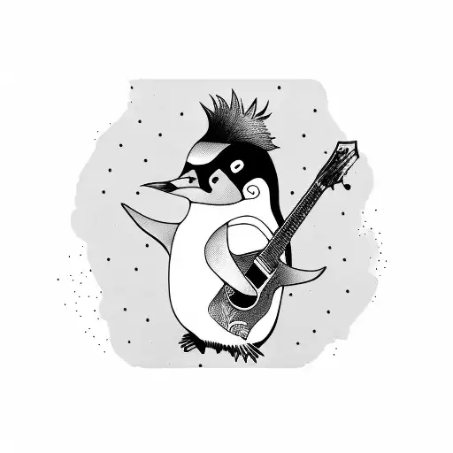 A Punk-inspired Penguin Rocking Out On A Guitar