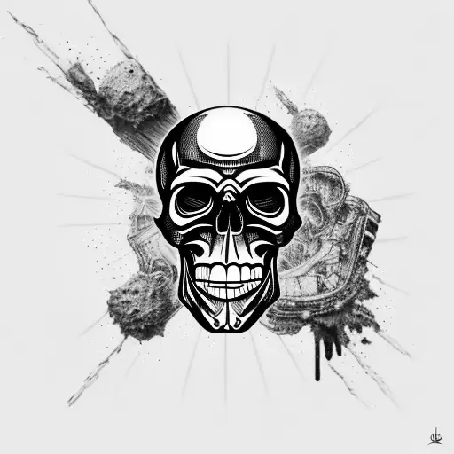 Realistic Black Skull Trash Polka With Industrial Art