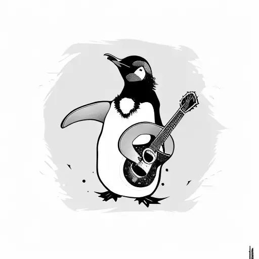 A Punk-inspired Penguin Rocking Out On A Guitar