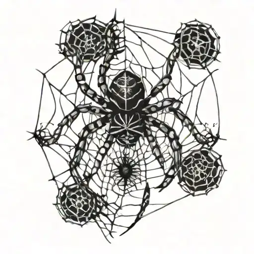 Big Spider With A Big Web And Small Spiders Going Through It