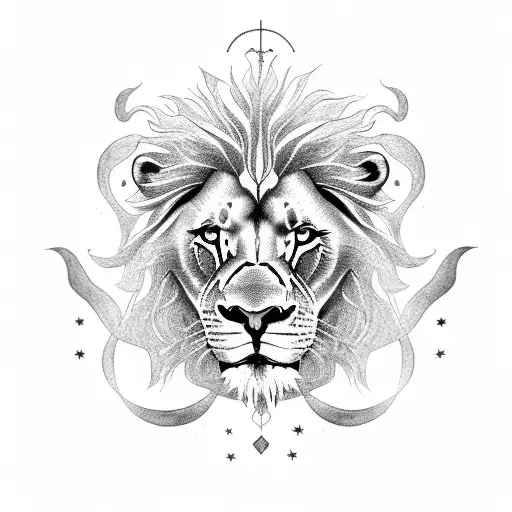 A Lion With Sowrd In Front Of Sun