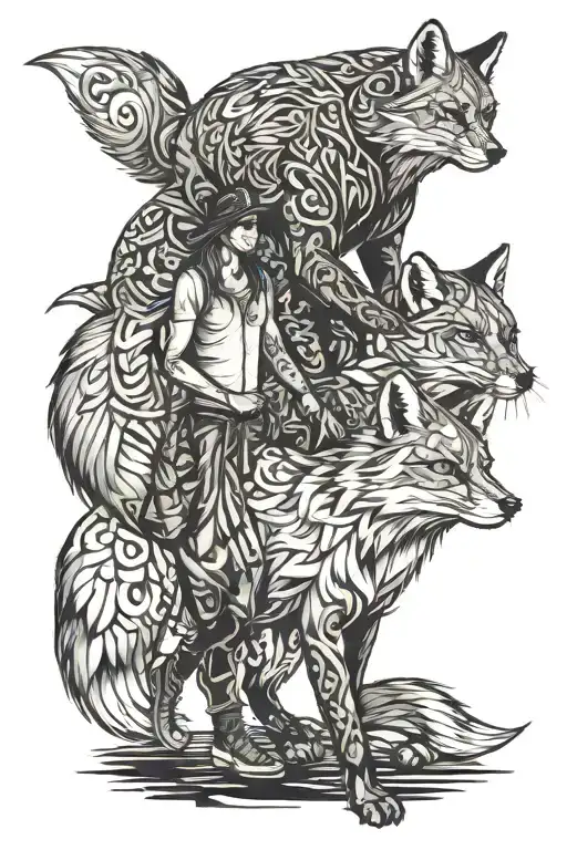 Maskuline Fox Dad And Dauther Walking Towards Bright Shining Full