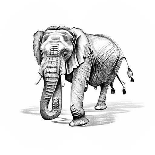 Lifelike African Elephant With Lily Flowers Around Its Feet