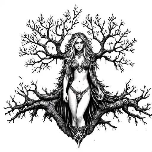 Sexy Freya Norse Goddes In Tree