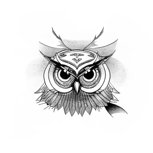 Motorcycle And Owl In A Blackwork Style