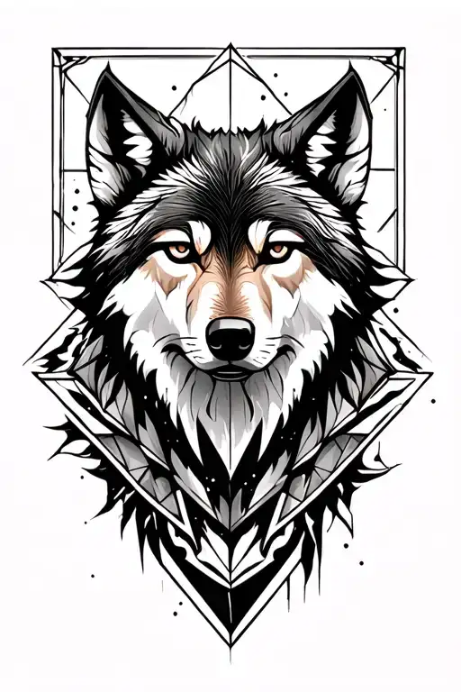 Wolf Tattoo With Geometrc Design Combining Elements