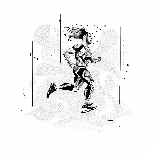A Dynamic Composition Of A Runner In Mid-stride With Abstract Lines Representing Speed And Motion