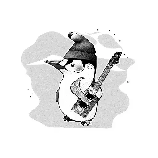 A Punk-inspired Penguin Rocking Out On A Guitar