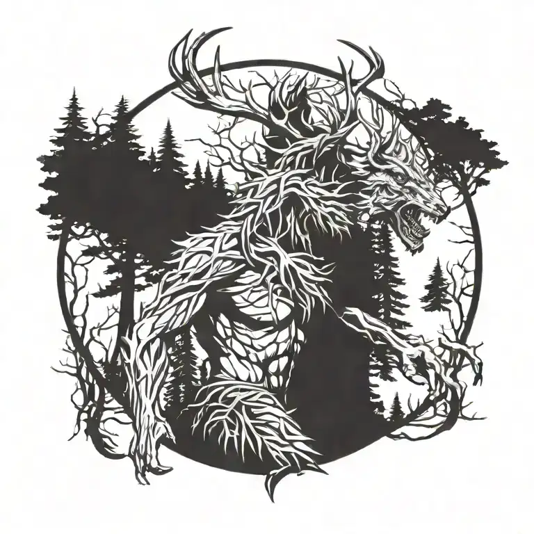 A Tattoo Of The Monster Leshen From The Witcher 3 Emerging From A Dark Forest