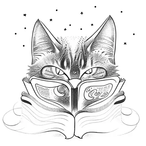 A Magical Cat Reading A Book With A Galaxy Pattern As Its Fur