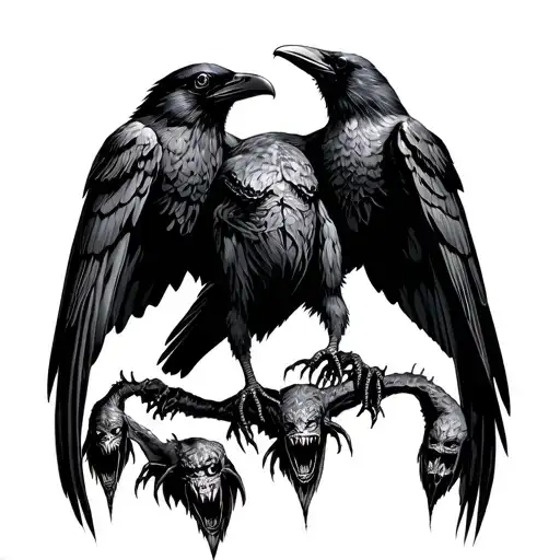 Raven Surrouned By Monsters Representing Fears
