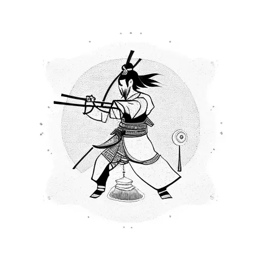 A Powerful Blackwork Tattoo Of A Samurai Drumming On A Traditional Taiko Drum