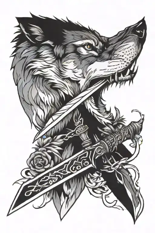Wolf With Knife Crossed