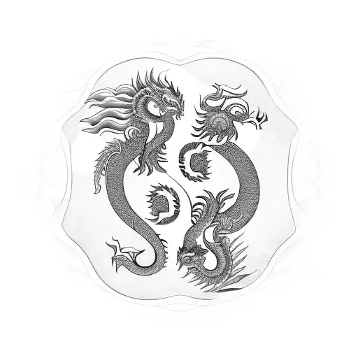 Dragon And Lion In A Yin Yang Symbol
