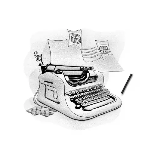 A Blackwork Tattoo Of A Typewriter With The Word 'Patna' Written On The Paper
