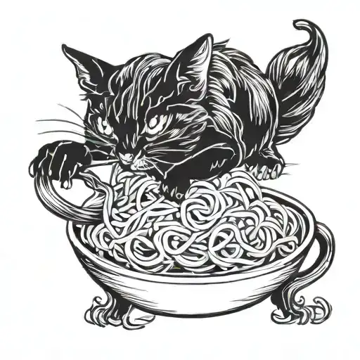 The Cat Is Being Fed Spaghetti