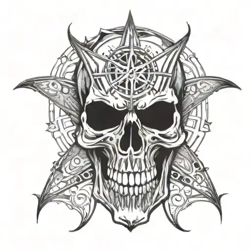 Vampire Skull With Pentagram Integrated Circuitry
