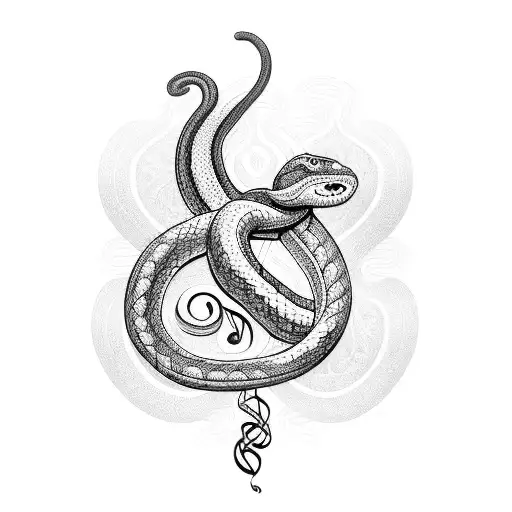 A Blackwork Tattoo Of A Snake Intertwined With Musical Notes And A Gaming Controller