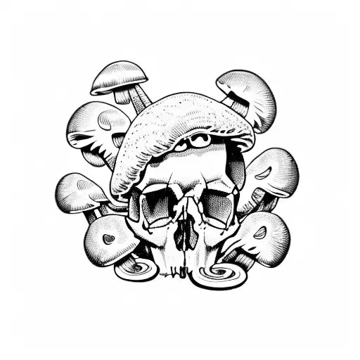 Animal Skull With Mushrooms Growing Out Of It