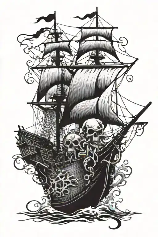 Pirate Ship And Kraken Emerging