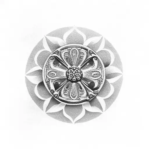 Christian Cross With Western Accents And Flowers