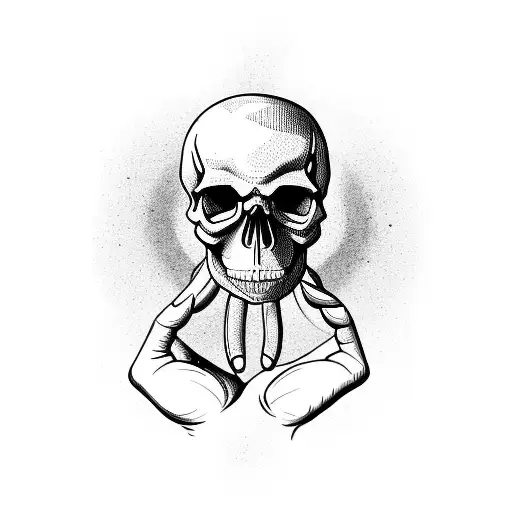 A Skull Hand Holding A Palm Tree With Intricate Details