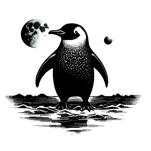 Penguin Looking At A Small Moon In The Distance Without Landscape