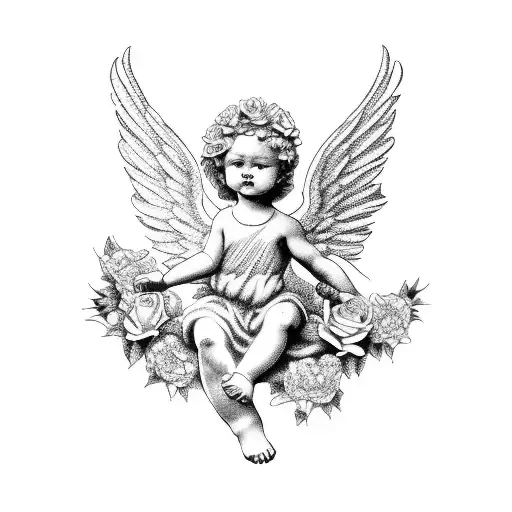 Cherub Angel With Roses
