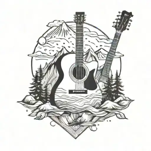 Incorporate A Guitar And Mountain Landscape Into A Unique Tattoo Design
