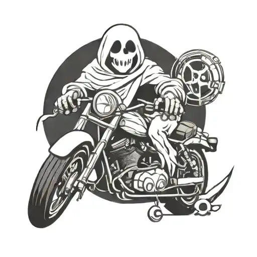 Cartoon Ghost Leaning Against Motorcycle Wheel