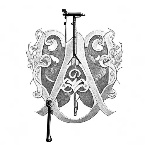 Black Lever Action Rifle With Ornate Cursive Writing Underneath