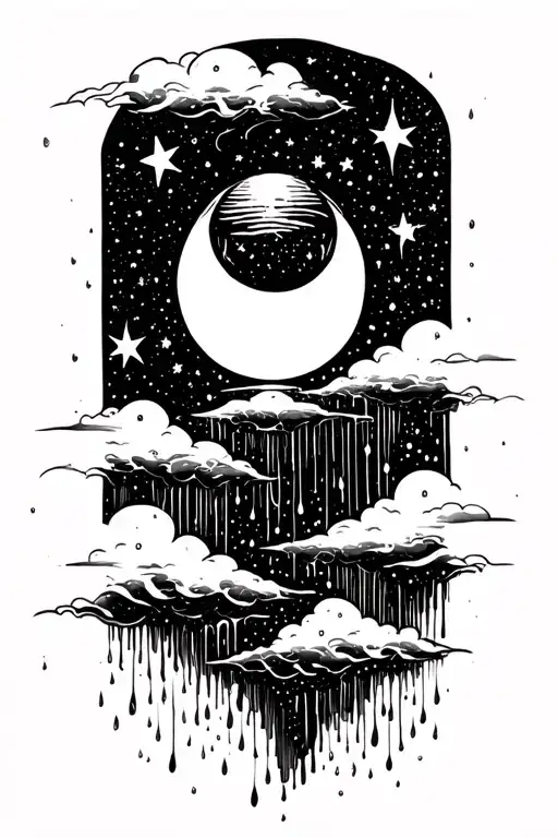 Parallel Universe With Rain And Stars Falling