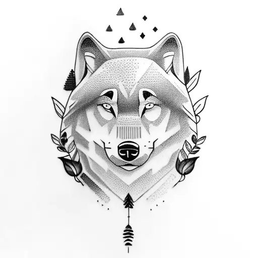 Full Hand Tattoo Of A Jungle And Trees With A Big Face Of A Calm Wolf At The Top